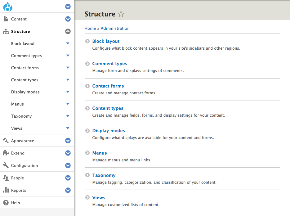 Drupal 8 Structure administration -- looking for Layouts
